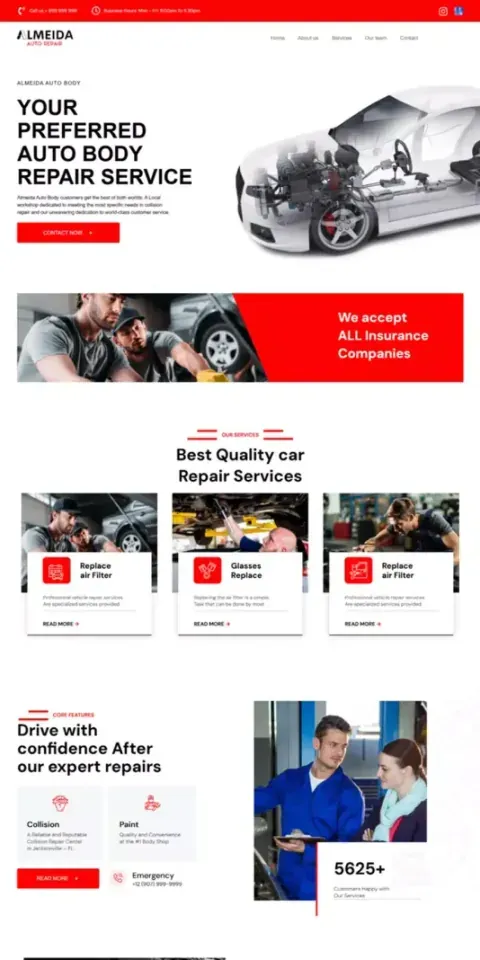 Site de oficina de reparo automotivo nos EUA, visto no celular