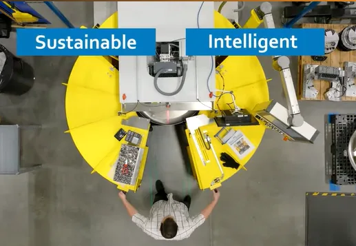 Overhead view of intelligent sustainable manufacturing equipment